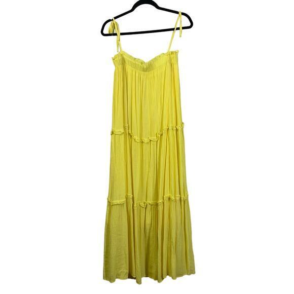 &MERCI MERCI Dress Maxi Textured Tiered Lined w/Tie Shoulder Straps Elastic Bust - Picture 1 of 12